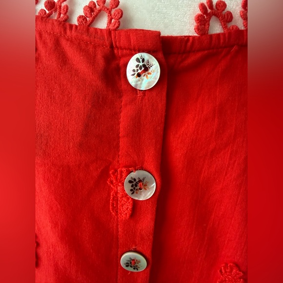 FARM Rio Pineapple Embroidered Puff Sleeve Blouse Top Red Cotton Size Medium - Picture 6 of 8